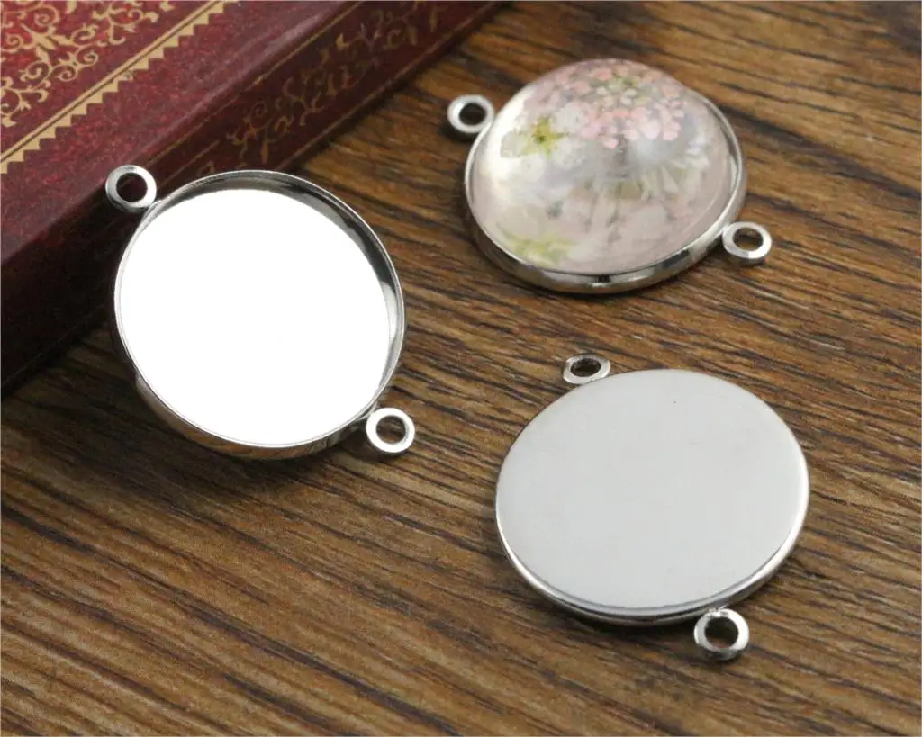 

20pcs 20mm Inner Size Stainless Iron Material Rhodium Color Plated Simple Style Cabochon Base Cameo Setting Pendant Tray (S2-25)