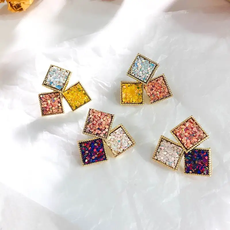 

Korean Personality Colorful Geometric Stud Earrings Women New Fashion Jewelry