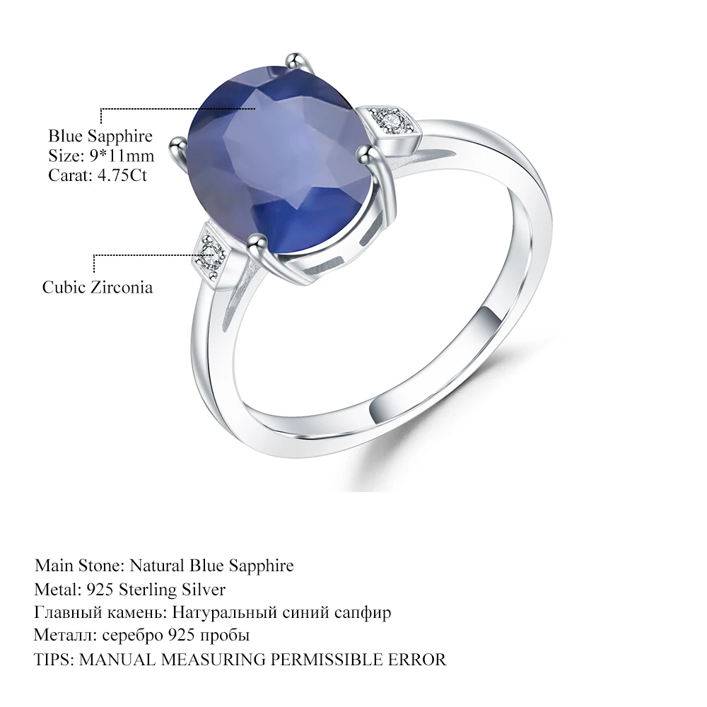 GEM'S BALLET 4.78Ct Овальный Натуральный Синий Сапфировое Кольцо из драгоценных камней 925 пробы серебряные Простые Свадебные Кольца для женщин ювелирные украшения