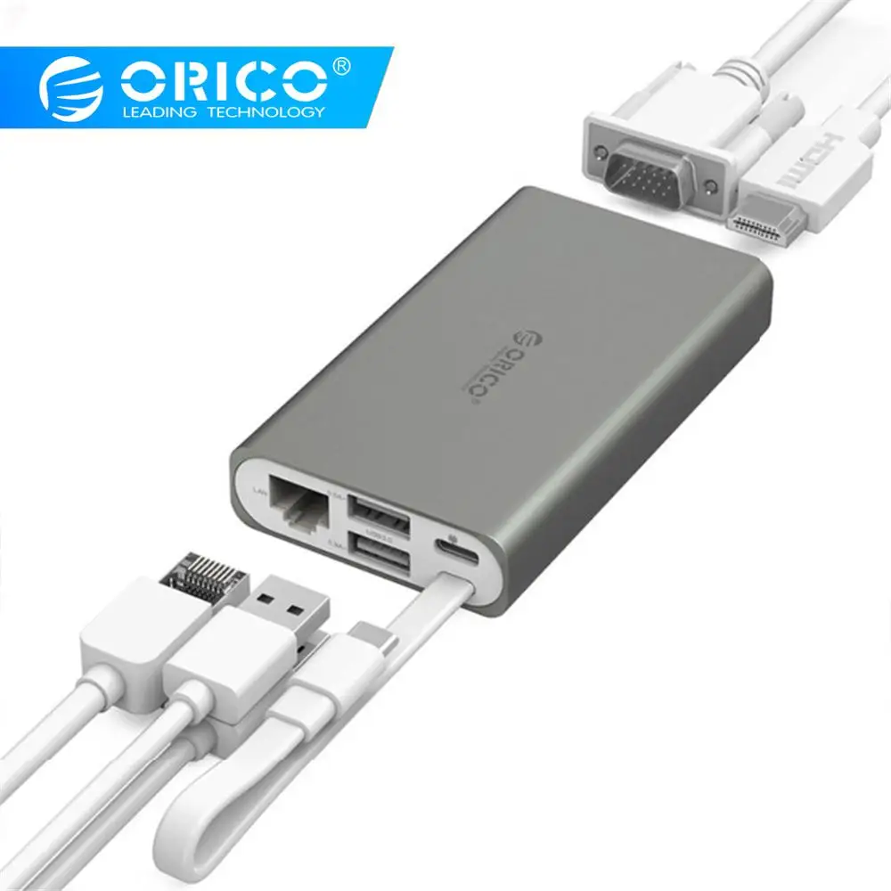 Док-станция ORICO type-C для MACbook Apple USB-C HDMI 4K VGA порт концентратор RJ45 сетевой конвертер