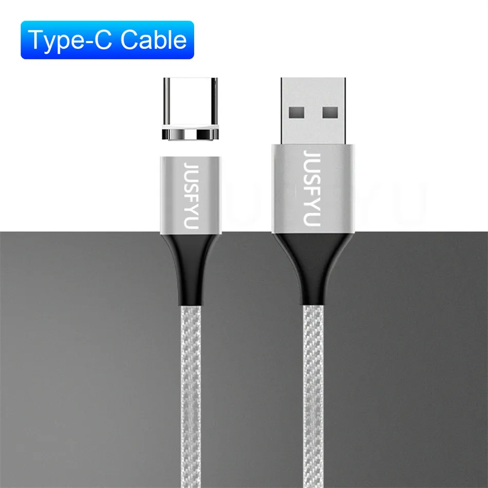 JUSFYU Магнитный Usb кабель для зарядки Micro Usb type C магнит быстрое зарядное устройство провод шнур 3a для iphone samsung Redmi Note 7 8 данных USB - Цвет: For TypeC USB Silver