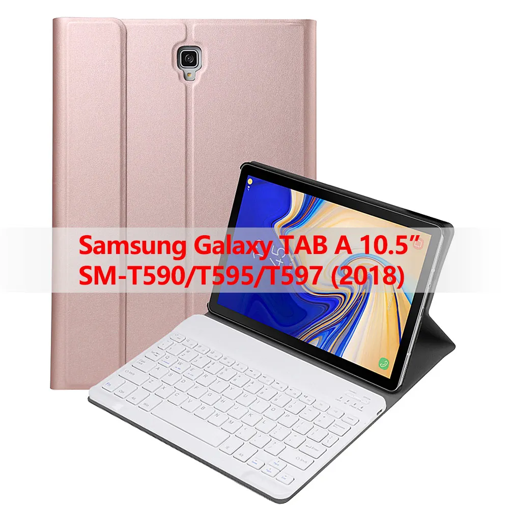 Для планшета samsung Galaxy Tab A 10,5 SM-T590/T595/T597 Съемный Bluetooth беспроводной чехол с клавиатурой с функцией автоматического сна/пробуждения - Цвет: Rose gold