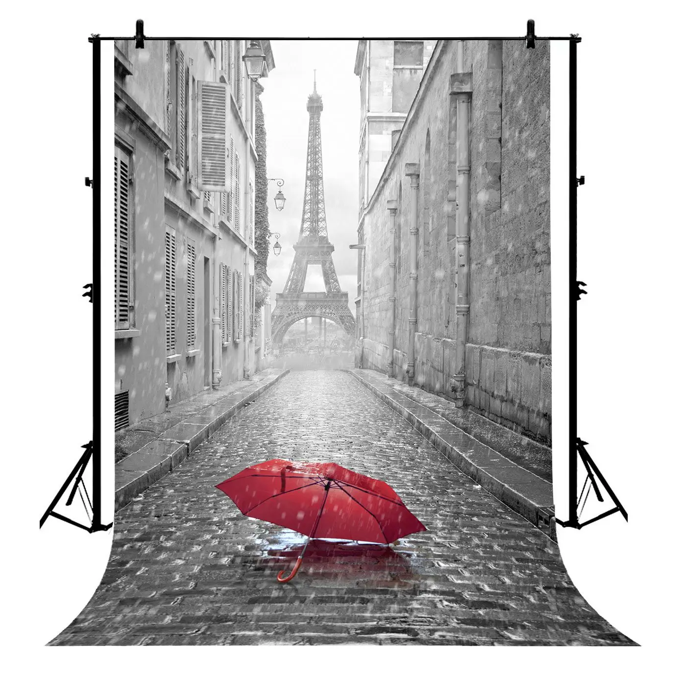 

5x7ft Rain Paris Eiffel Tower Red Umbrella Party Polyester Photo Background Portrait Backdrop