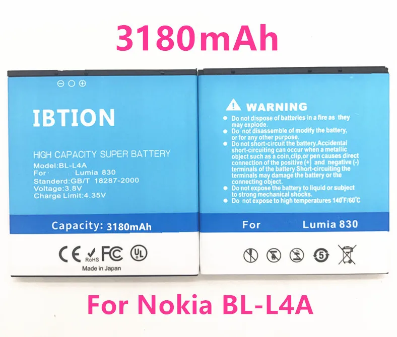 

IBTION 3180mAh BL-L4A BLL4A BL L4A BV-L4A Battery for Nokia Lumia 535 Battery Lumia 830 RM984 RM-1090 RM-1089