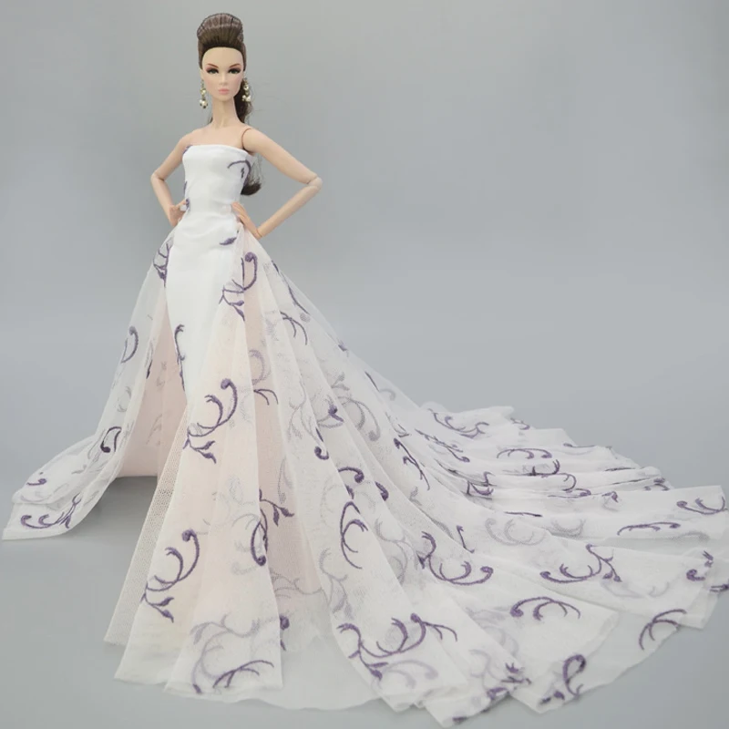 Guajave Robes de vêtements pour poupée Barbie Girl Robe de fête exquise Robe de fête de mariage élégante 29,1 cm Blanc 
