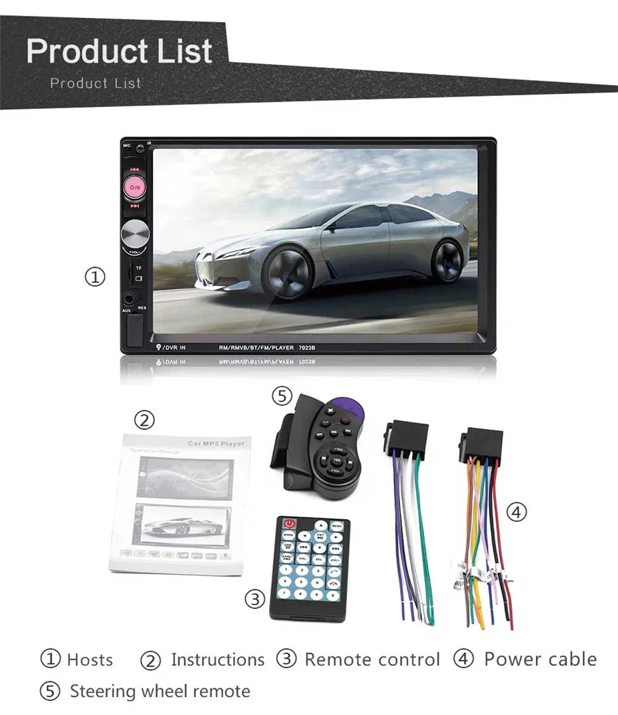 2 din 7 Inch HD touch screen Car radio Bluetooth Stereo audio Car Dual Car Multimedia MP5 Player remote controller