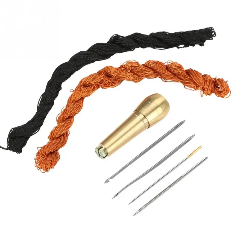 

Copper Handle Sewing Awl Hand Stitcher Shoe Repair Tool with 18m Black Brown Lines Threads for DIY Shoes Repair