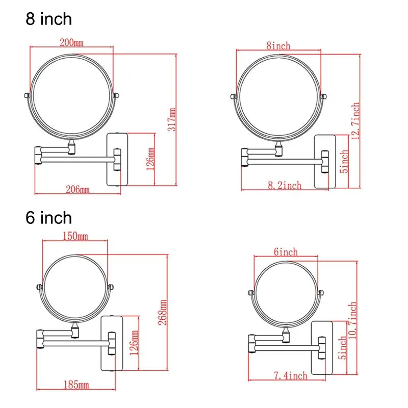 Gulun " 10X/1x увеличительное двухстороннее складное зеркало для макияжа для ванной комнаты настенное крепление Выдвижная рука круглая античная бронза 7x