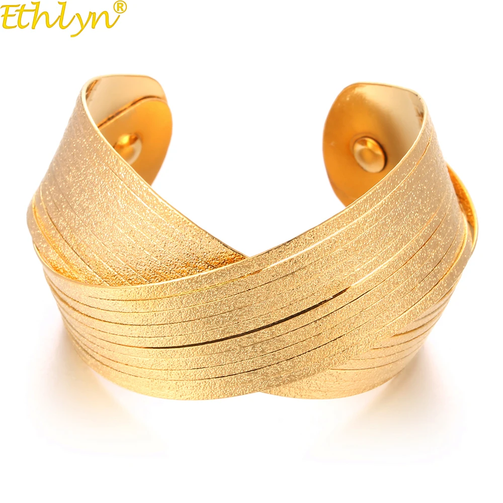 

Ethlyn Unique African Luxury Big Chunky Bangle , Dubai Style Women Gold Color Jewelry Wedding Bracelets Anniversary Gift B180