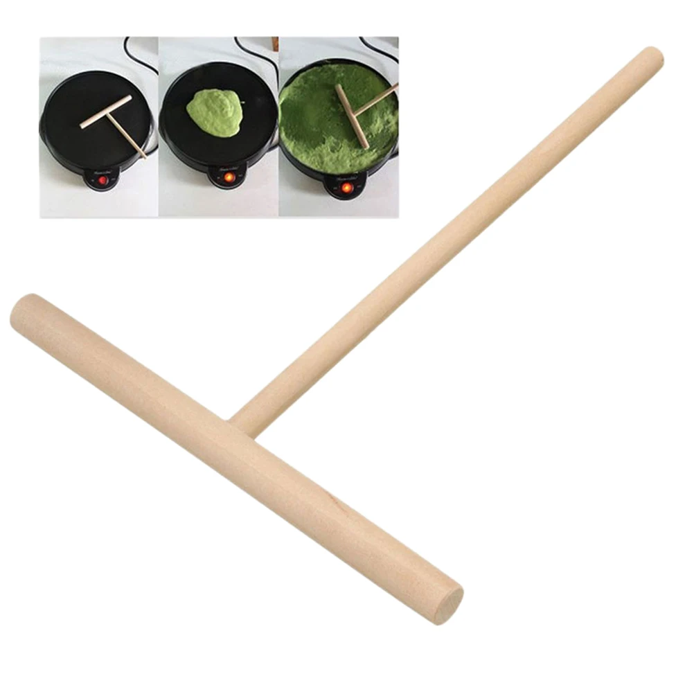 1PCS 12*17cm Wooden T Letter Kitchen Stick Spreader Crepe Pancake Batter Maker