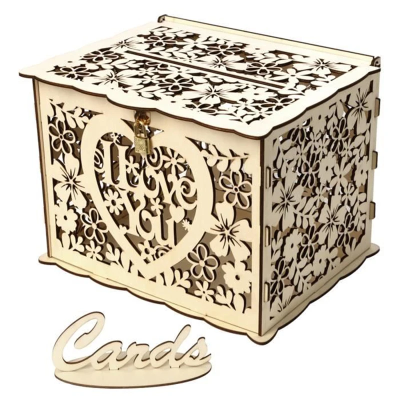 DIY свадебный подарок Любовь цветок Деревянная Карточка Чехол для денег коробка с замком красивый для дня рождения свадебное украшение для вечеринок