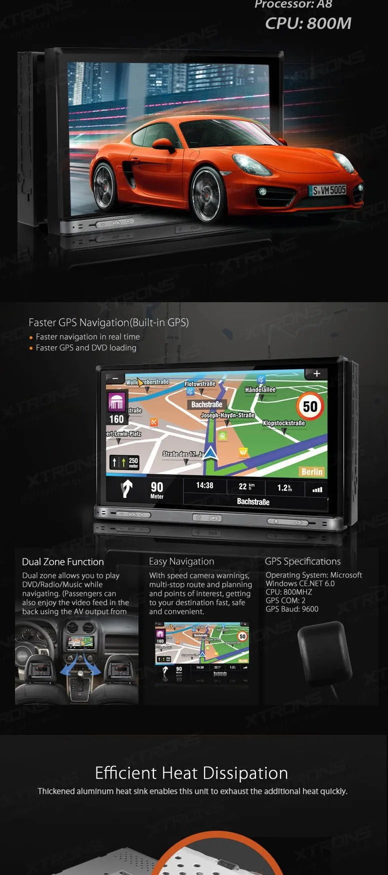 Clearance XTRONS 7" 2 Din Car DVD player with GPS Navigation Universal Stereo CD Radio Player 7" Touch Screen 1080P 3G DVR Video Head Unit 2