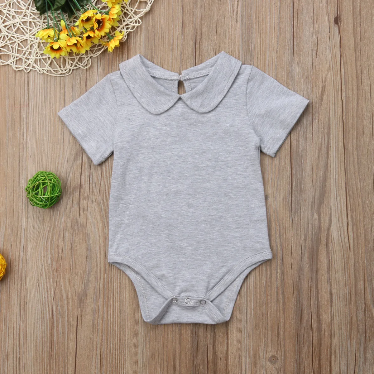 Brand New Newborn Infant Baby Girls Boys Casual Bodysuit Short Sleeve Peter Pan Collar Solid Cotton Jumpsuits Playsuit 0-1Y