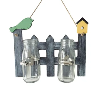

American Retro Wall Hanging Wood Hydroponic Plant Container Ornament Home Decoration Accessories Hydroponic Vase Miniature Gifts