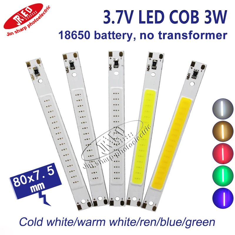 

10/20PCS 1w 3w led COB light 18650 3.7 Battery LED light 3.7v subsize LED 60mm rectangle white warm white red blue green UV400