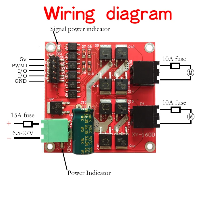 

7A / 160W dual DC motor drive module, positive negative, PWM speed, L298 logic