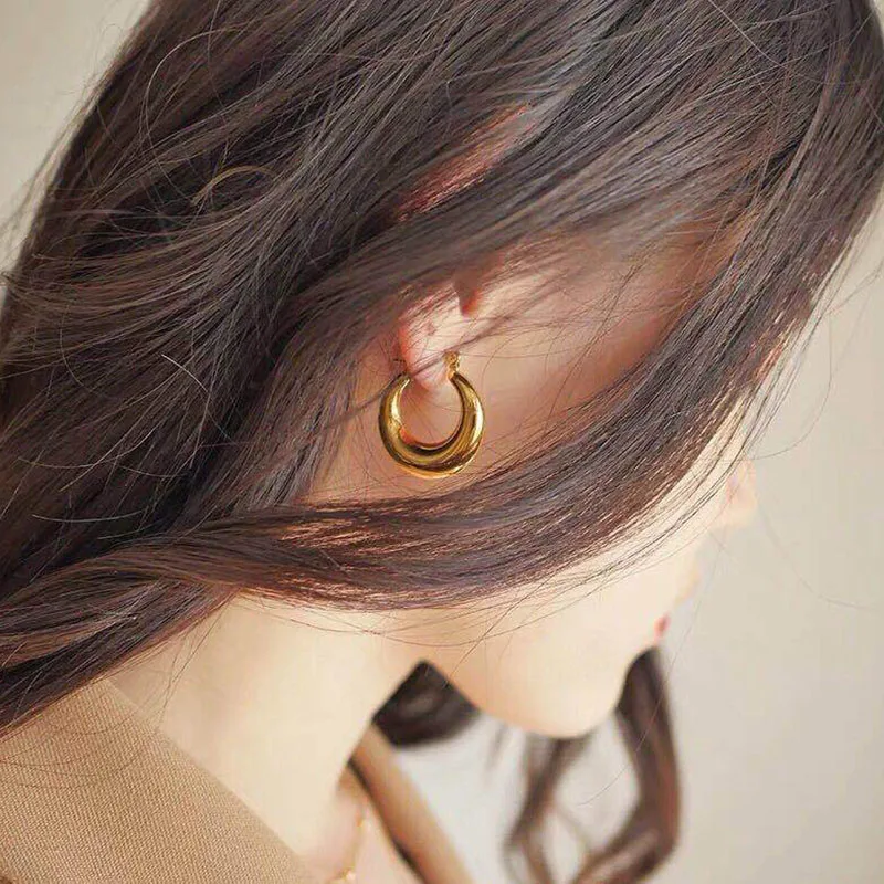 

SRCOI Retro Simple Design Gold Color Metal Geometric Irregular Round Hollow Circle Hoop Earrings Women Wedding Party Jewelry