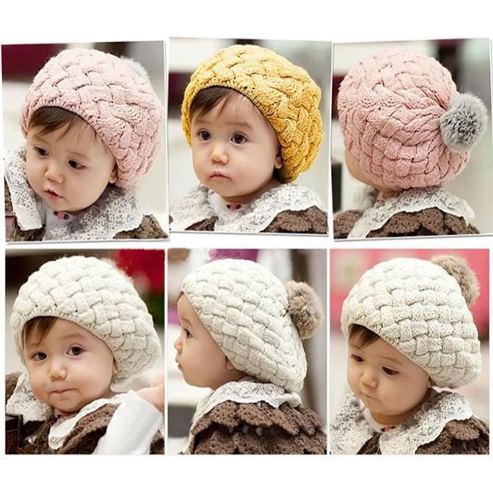 Kids Girls Baby Handmade Crochet Knitting Beret Hat Cap Cute Warm Beanie 4Colors