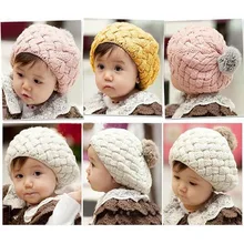 Kids Girls Baby Handmade Crochet Knitting Beret Hat Cap Cute Warm Beanie 4Colors