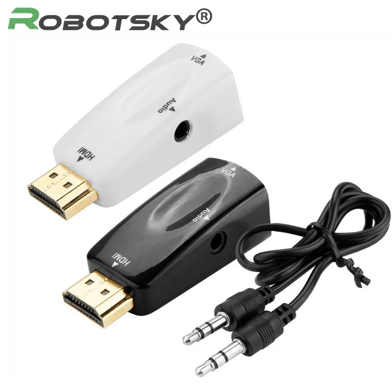 

Robotsky 1080P HDMI to VGA Adapter Gold-plated AV Converter with Audio Cable for Xbox 360 PS3 PS4 HDTV Projector