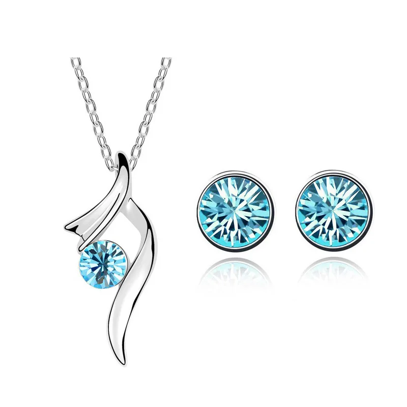 Czech Rhinestone Girl Bridal Charm Ribbon Round Pendant Necklace Earring Fashion Jewelry Set 8 Colors | Украшения и аксессуары