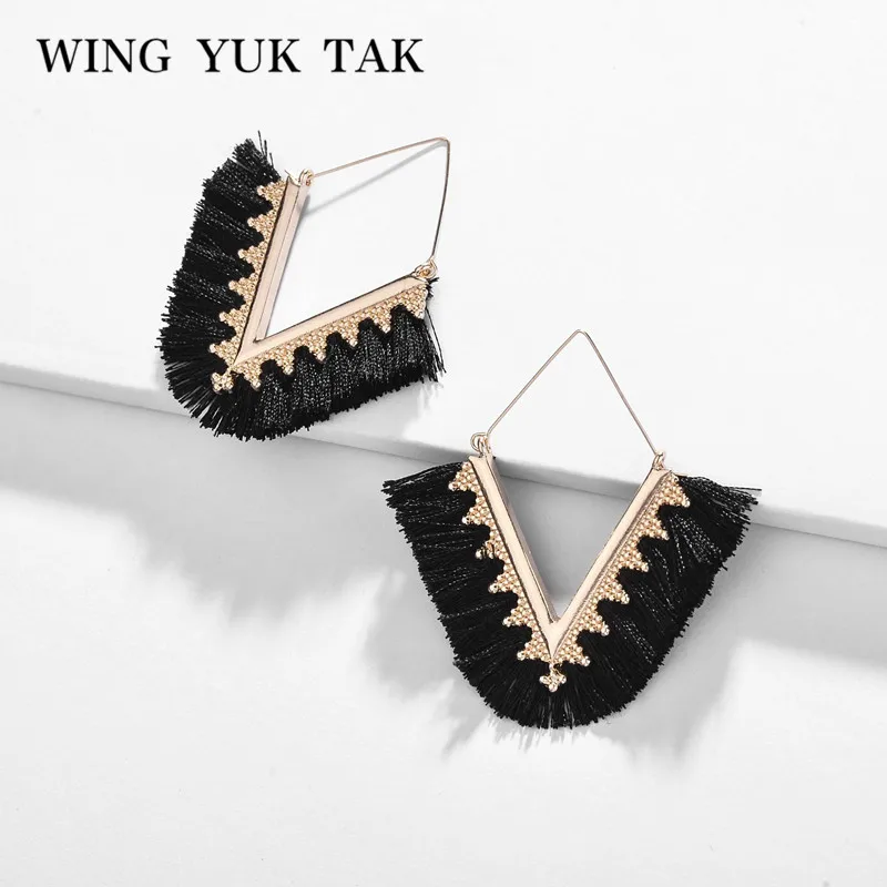 

wing yuk tak New Rainbow V shape Tassel Earrings for Woman Fashion Ethnic Drop Earrings Boho Beach Jewelry 2019