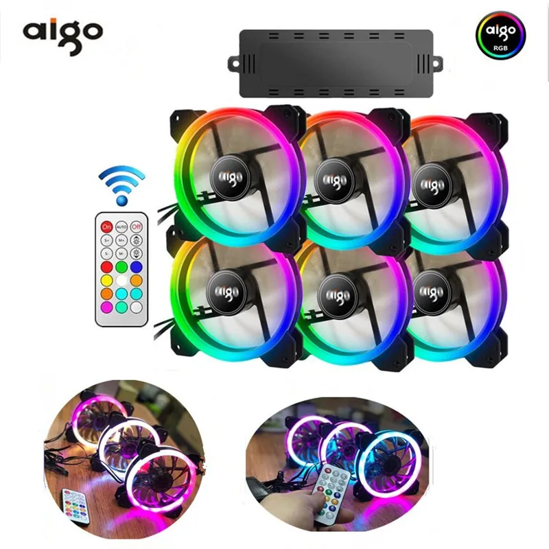 

AIGO DR12 RGB case fan 120mm fan cooler Computer fan Dual LED PC IR Remote LED cooling Fan