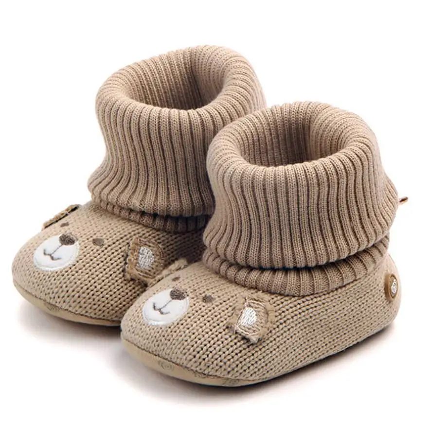 Милые детские носки с рисунком медведя; ботинки для новорожденных мальчиков и девочек; детская зимняя обувь; теплая шерстяная Брендовая детская домашняя обувь