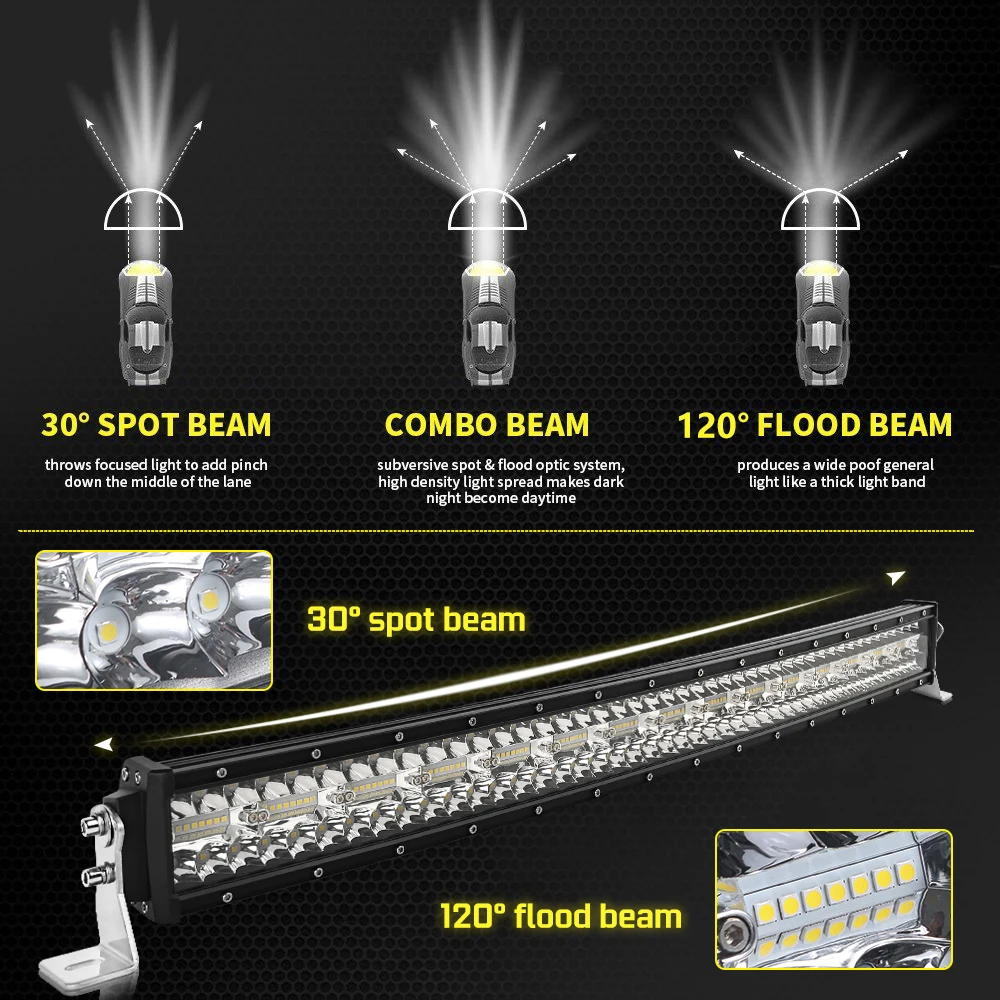 CO светильник 12D 22 дюймов Led бар Offroad 390 Вт изогнутая 3-рядная комбинированный прожектор, светодиодный светильник для бездорожья джип УАЗ внедорожник 4WD ATV 12V 24V