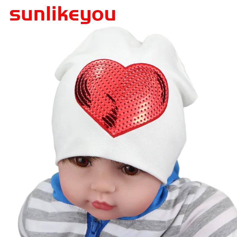 Sunlikeyou/шапочка с пайетками и сердечками для новорожденных хлопковая мягкая шапка