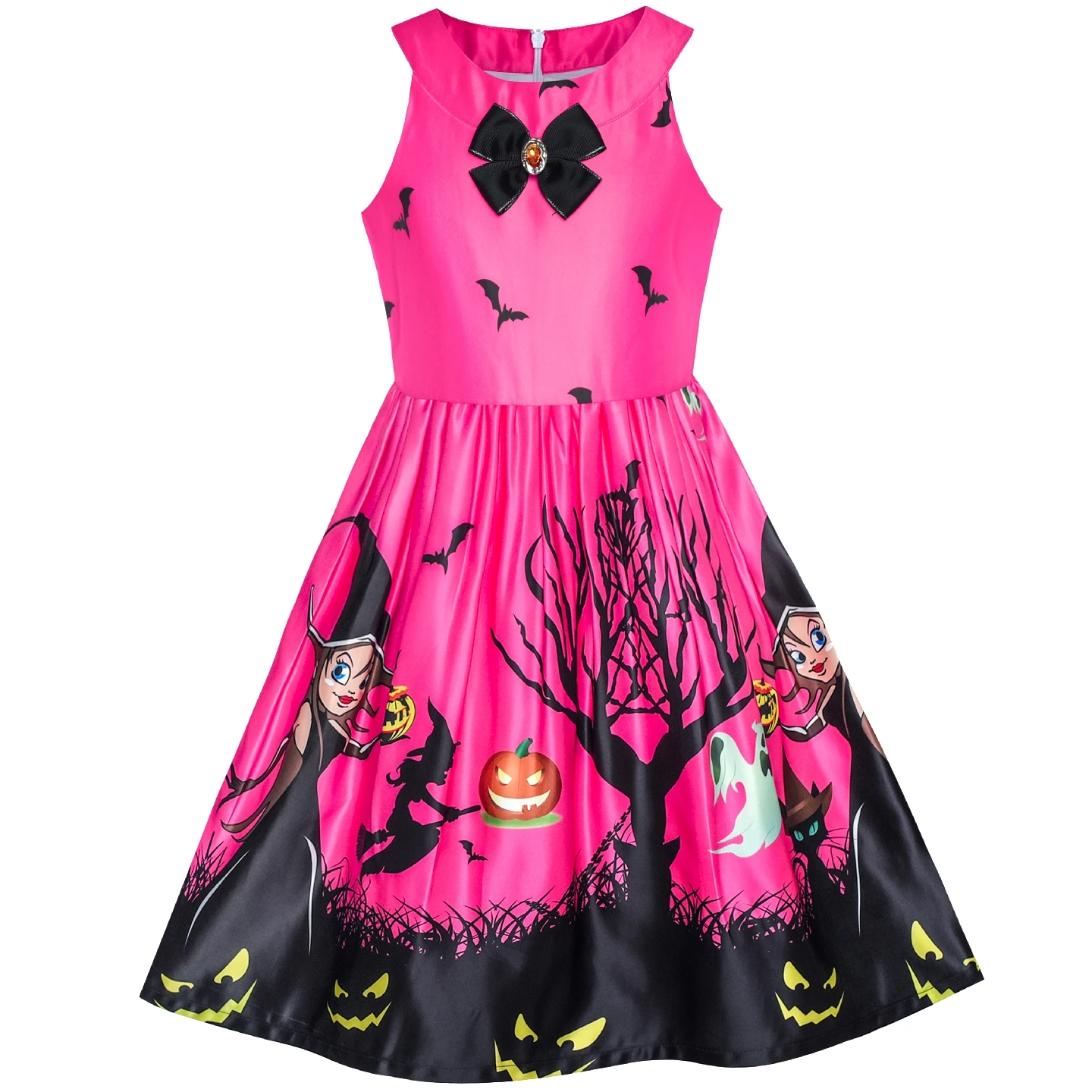 Sunny Fashion платья для девочек Хэллоуин Ведьма Летучая мышь Тыква Костюм Пурпурный