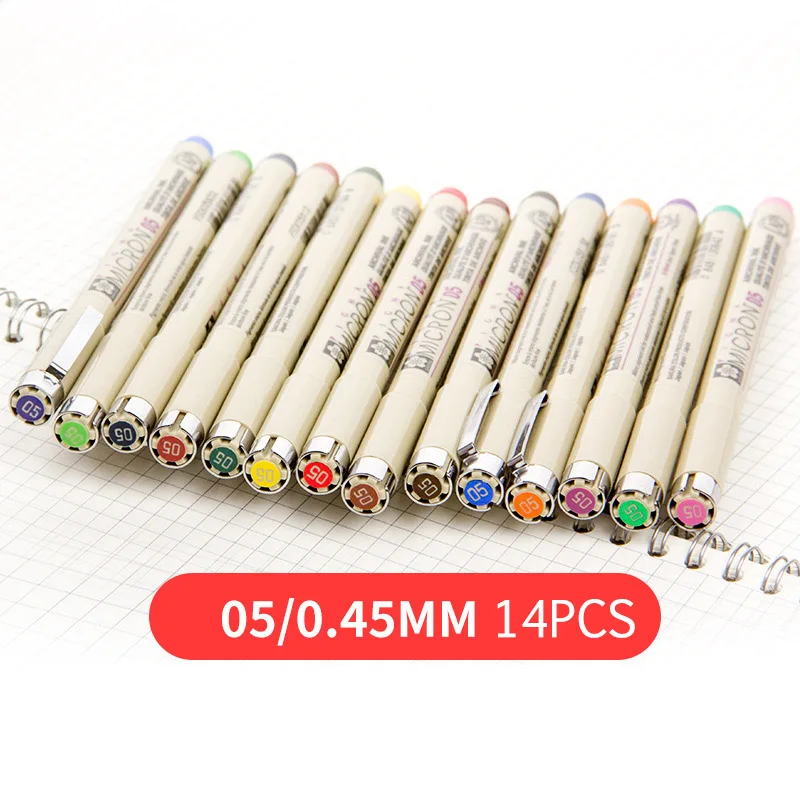 Набор маркеров ручка Pigma micron 0,45 мм 0,25 мм водонепроницаемый маркер для рисования манга крючок линии товары для рукоделия маркер - Цвет: 0.45mm 14 pieces