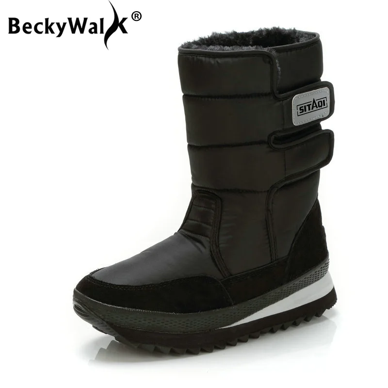 BeckyWalk/Большие размеры 36-45, черные зимние сапоги женская обувь водонепроницаемые женские ботинки на платформе повседневная обувь женская WSH3102