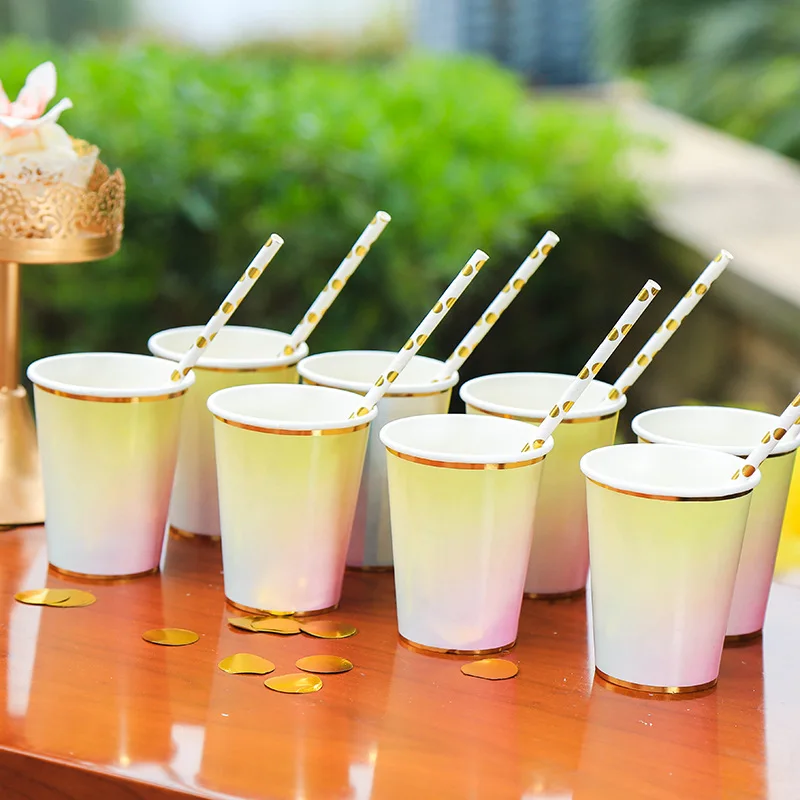 

8pcs Multicolor Paper Cups Disposable Tableware Wedding Birthday Decorations Baby Shower Theme Party Drink Cup Decor Supplies