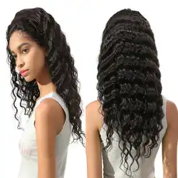 Sunnymay прозрачного кружева человеческих волос парики свободные глубокая волна бразильские волосы парик для черный Для женщин 130% плотность