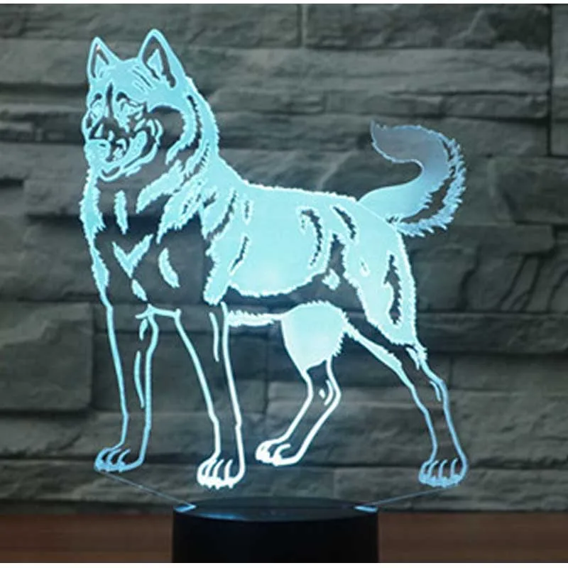 3D LED ночник хаски собака с 7 видов цветов свет для украшения дома лампа