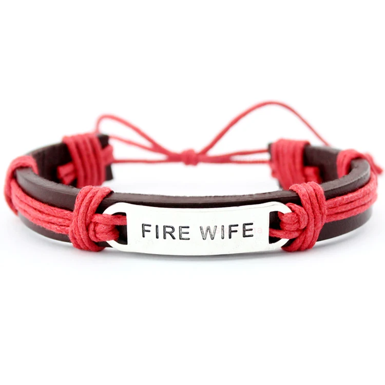 

Fire Wife Mom Firefighter Thin Blue Line Dogs Paw Tortoise Arrow Charm Red Wax Leather Bracelets Women Men Girl Boy Jewelry