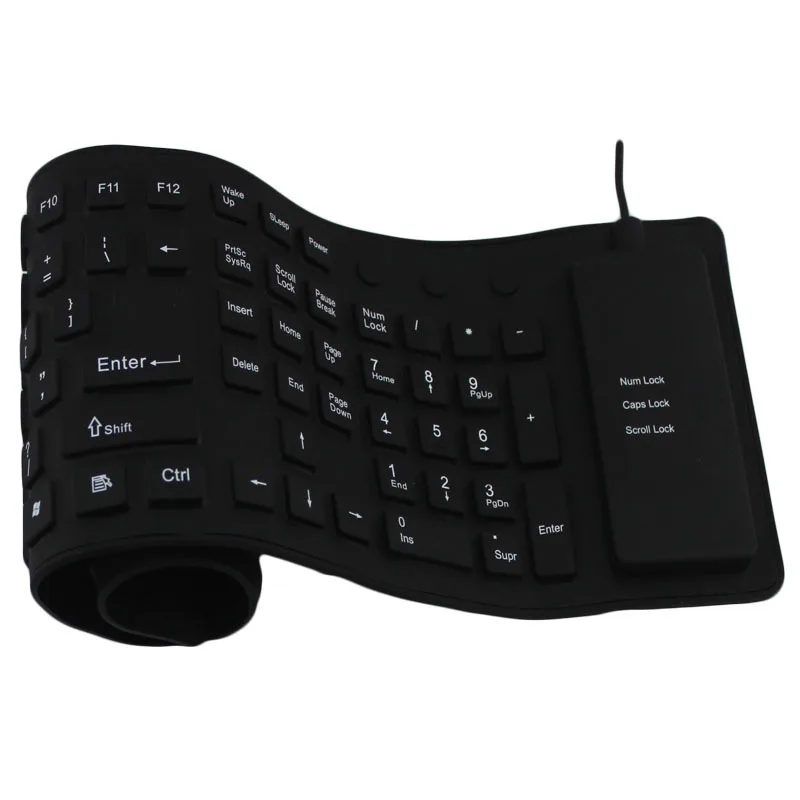 

109 keys washable foldable soft black silicone keyboard