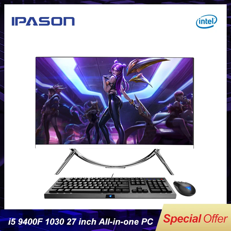 IPASON all in one Gaming PC V10 27 inchIntel 6 Core i5 9400F DDR4 8G RAM 240G SSD Non-Integrated 1030 2G Graphics card