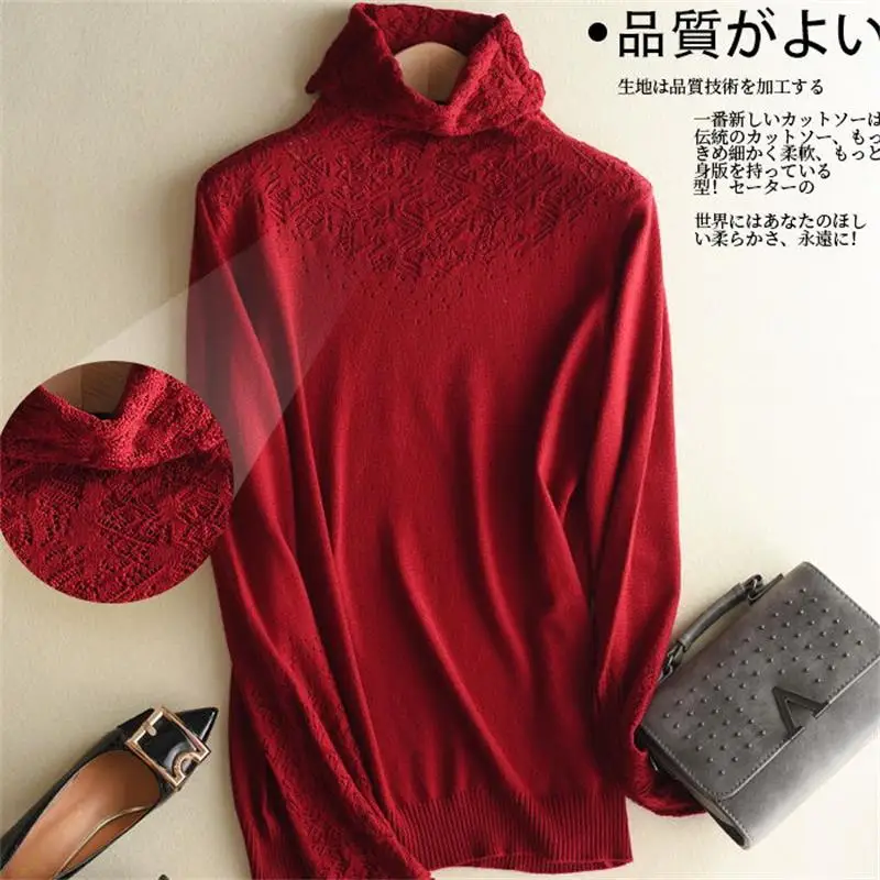 Women Knitted Sweaters Pullovers Turtleneck Long Sleeve Solid Color Sweater Women