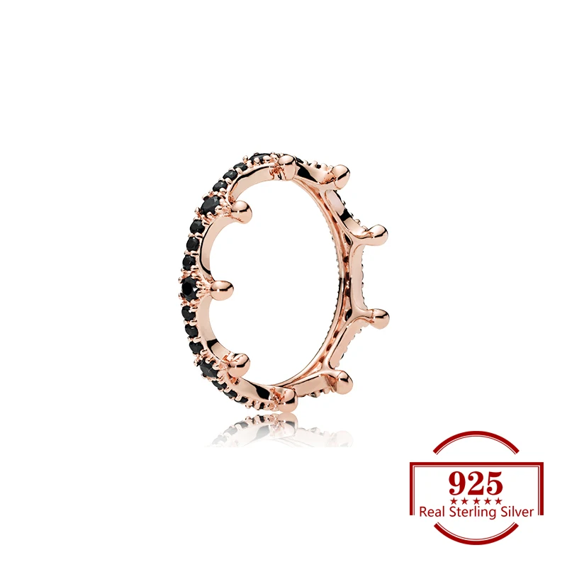 

925 Sterling Silver Crown Black Zircon Creative Ring Fits Trendy Jewelry Original Ring Women Jewelry Wedding Party Lover Gift
