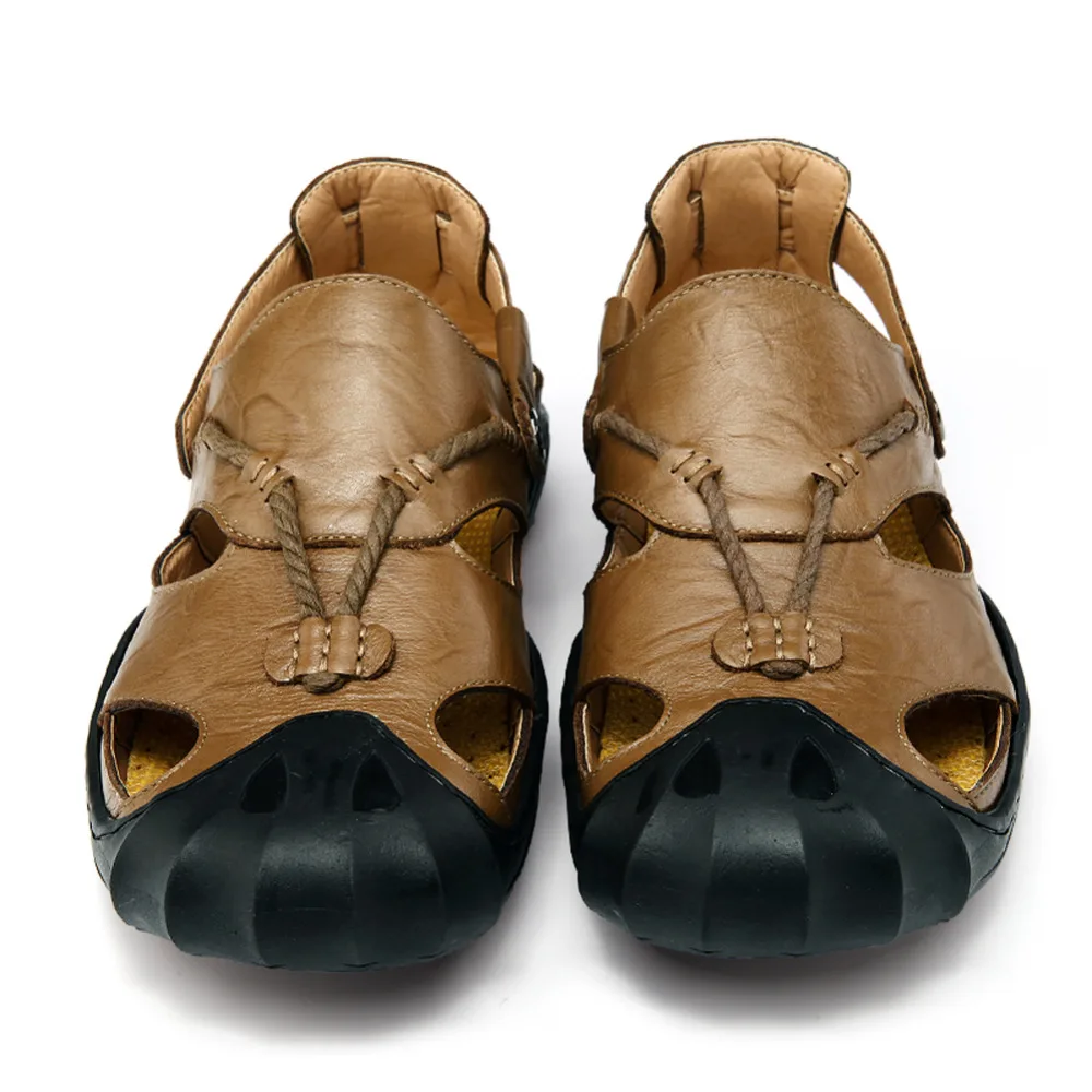 GOMNEAR летние мужские сандалии дышащие уличные пляжные босоножки Для мужчин Спортивная обувь кожаные кроссовки удобные прогулки противоскользящие