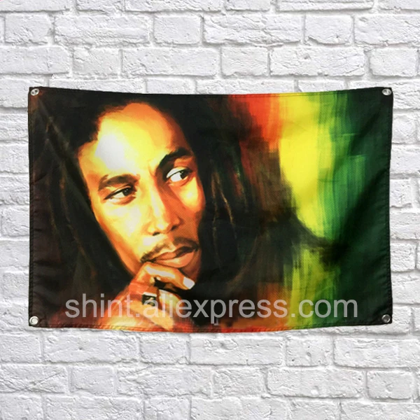 

Bob Marley Flag Banner Polyester 144* 96cm Hang on the wall 4 grommets Custom Flag indoor Thinking