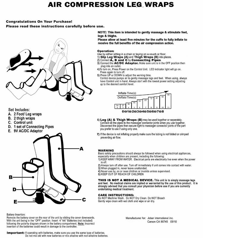 Массажер для ног компрессионный Air Massager Leg Pressure прессотерапии и лимфодренажа дома