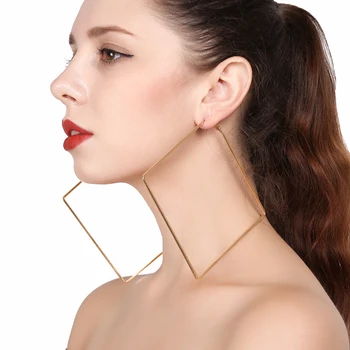 

New Metal Square Hoop Earrings For Women Fashion Jewelry Pendientes Boho Big Geometric Simple Party Statement Evening Earrings