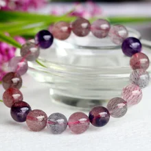 Натуральный мульти цвета смесь супер семь 7 отделка стрейч браслет с круглыми бусинами Мелодия камень 10 мм