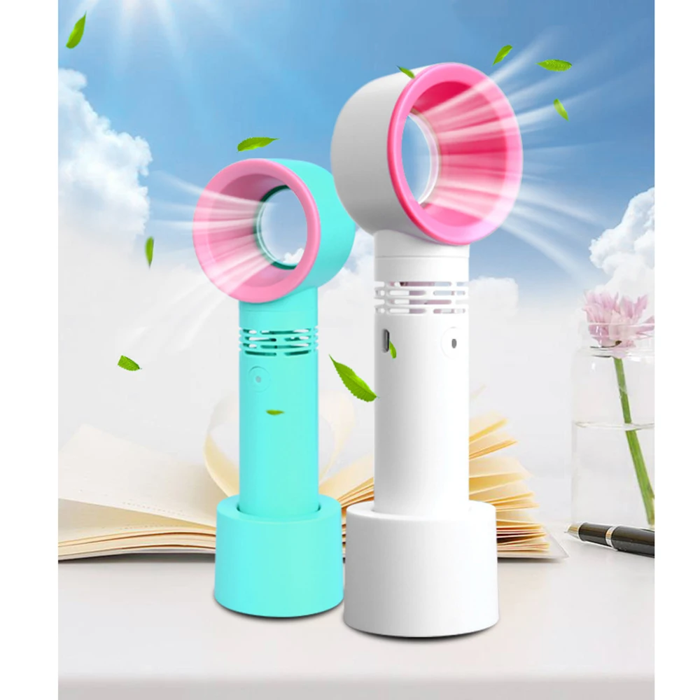 

New USB Rechargeable Portable Bladeless Fan Handheld Mini Cooler No Leaf Handy Fan With 3 Fan Speed Level LED Indicator