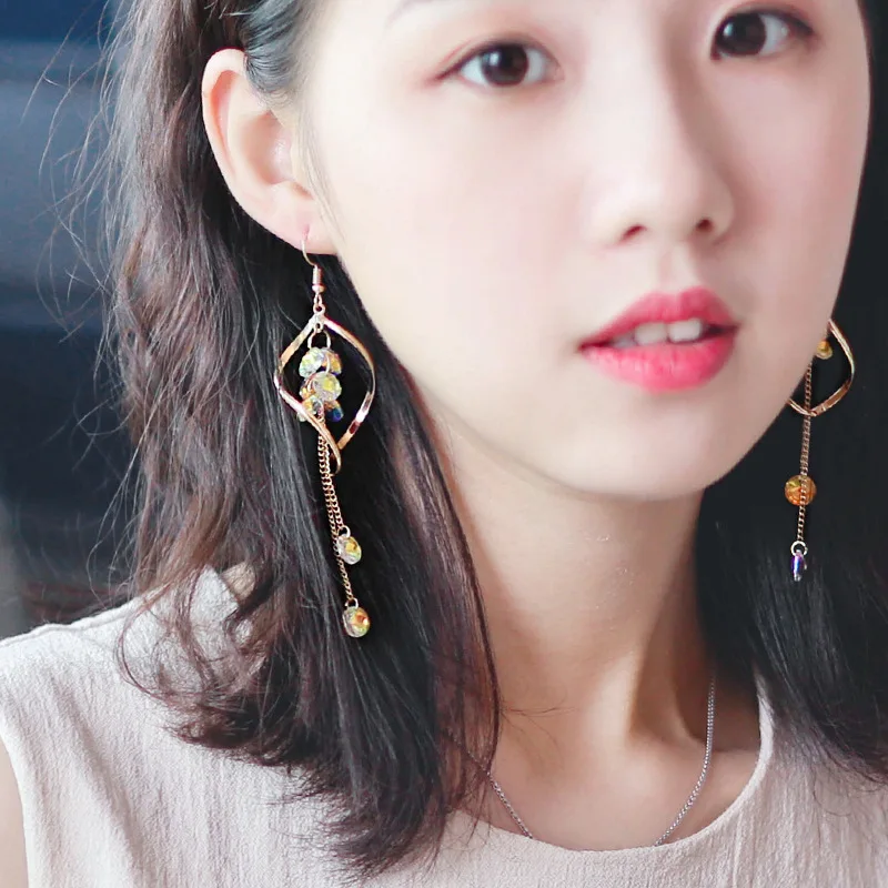 DREJEW Gold Silver Leaf Pearl Crystal Rhinestone Statement Earrings Sets Tassel 925 Drop for Women Wedding Jewelry | Украшения и