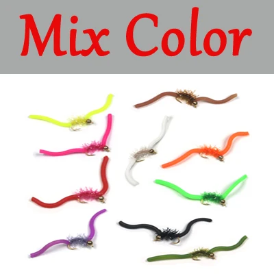 ICERIO 10PCS San Juan Worm Brass Bead Head Squirmy Wormy Fly Trout Fly Fishing Lures Nymphs#10 - Цвет: Mix Colors  10pcs