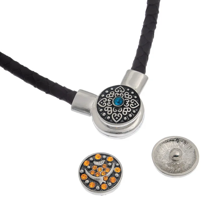 DJ0079 Beauty Fashion Real Leather snap necklace Torques Collar 50cm colorful Magnet buckle 18MM snap buttons